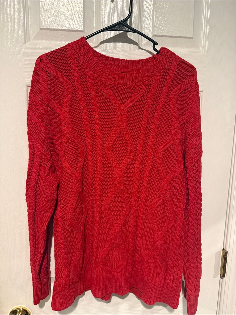 Classic Red Cable-Knit Crewneck Sweater